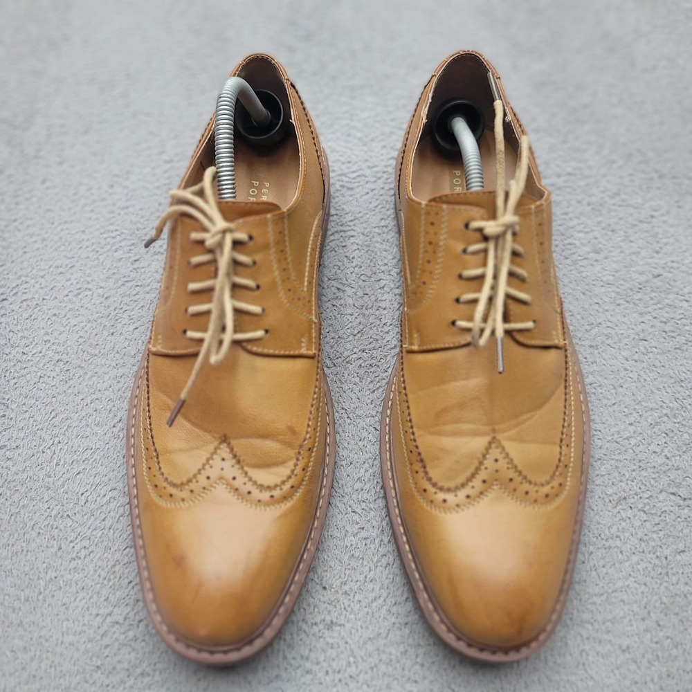 Perry Ellis Portfolio Danny Shoes Mens Size 12 Tan Dress Wingtip Oxford Lace Up